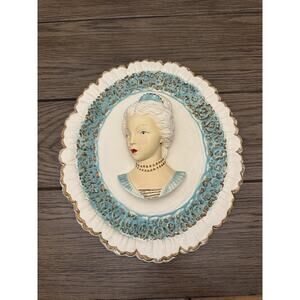 Vintage Chalkware bas-relief Female Cameo Face Wall Plaque Victorian Style 14.5”